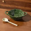 Ciotola in ceramica verde con cucchiaio, bellissimo motivo schizzato 6 pollici 550ml. - Ciotola per Zuppa con Cucchiaio - Verde - 1 Pezzo