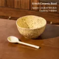 Bol de cereales de cerámica amarilla con cuchara, bol de sopa moteado de 6 pulgadas 800ml - Bol de Yogur de 6 Pulgadas con Cuchara Retorcida / 1 Pieza/Paquete / Amarillo