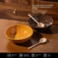 Ensemble bol et cuillère en céramique de 8 pouces pour salade, soupe et dessert élégant. - Lot de Bols Déconstruits 8.25 Pouces avec Cuillères / Brun Miel + Orange