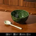 Tazón de yogur de cerámica moteada verde con cuchara, 6 pulgadas 800ml vajilla. - Bol de Yogur de 6 Pulgadas con Cuchara Retorcida / 1 Pieza/Paquete / Verde