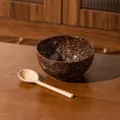 Juego de cuenco y cuchara de cerámica con motas, 6 pulgadas 800ml marrón miel para cocina. - Bol de Yogur de 6 Pulgadas con Cuchara Retorcida / 1 Pieza/Paquete / Marrón Miel