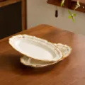 Lot de deux assiettes ovales en céramique vintage, plat rétro crème gaufré à bord brun élégant. - Plat Ovale de 10 Pouces Set de 2 - Changement de Four Roman