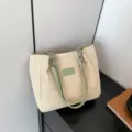 Summer straw woven tote bag with green leather shoulder straps casual beach handbag for women - Green