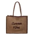 Sac cabas en paille tressée pour femme, grand sac à main bandoulière élégant style été. - Marron