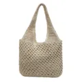 Geflochtene Stroh Umhängetasche für Damen, hohle Häkel Shopper Tasche für Strandurlaub Sommer. - Beige
