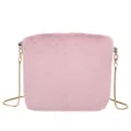 Pink fluffy plush crossbody bag for women, cute winter fuzzy shoulder bag with gold chain. - Violet