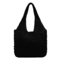 Schwarze geflochtene Stroh Schultertasche, handgefertigte Papierseil Tote Tasche für Alltag. - Schwarz