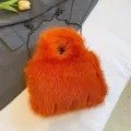 Sac à bandoulière en peluche orange chaîne sac à main duveteux tendance hiver femme - Orange