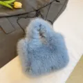 Sac à bandoulière en peluche duveteuse bleue pour automne hiver, sac à main fourrure. - Bleu