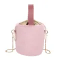 Pink plush bucket bag with metal chain strap winter furry handbag cute fuzzy shoulder bag - Violet