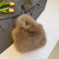 Brown plush chain shoulder bag, stylish fluffy crossbody bag for autumn and winter. - Khaki