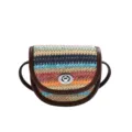 Sac bandoulière tressé coloré pour femmes, mini design de selle avec bordure en cuir. - Demi-Rond Multicolore