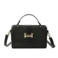 Sac bandoulière tissé noir, sac de paille chic avec poignée pour les vacances d'été. - Noir