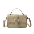Sac à bandoulière tissé chic pour femme, élégant sac à main en paille avec poignée. - Kaki