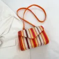 Sac bandoulière en paille à rayures colorées avec lanière orange, sac à main tendance pour femme - Orange