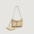 Sac seau d'aisselle tressé en paille d'été élégant avec bordure contrastée et pochette assortie. - Blanc Crème Paille