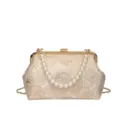 Sac à main chic avec chaîne en perles style chinois vintage jacquard floral sac bandoulière - Kaki