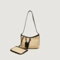Sac à main bandoulière d'été en paille tissée avec détails en cuir noir et petite pochette. - Noir Paille