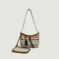 Colorful woven straw underarm bag for women, stylish striped shoulder handbag with pouch. - Black Rainbow