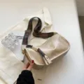 Soft leather texture large capacity casual shoulder crossbody pillow bag for women - Off White