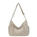 Sac bandoulière en velours côtelé beige, fourre-tout vintage décontracté pour le travail - Blanc Cassé