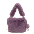 Purple Plush Handbag Fuzzy Shoulder Bag Cute Fluffy Crossbody Bag with Chain Strap - Purple
