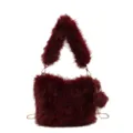Women fluffy faux fur shoulder bag winter plush crossbody handbag with stylish chain strap. - Burgundy