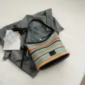 Sac seau tressé coloré pour femmes, sac à bandoulière élégant avec contraste en cuir PU. - Noir