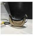 Sac bandoulière femme paille hobo croissant cuir PU chic plage sac de loisirs élégant - Noir