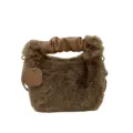 Sac à bandoulière en peluche pour femme, poignée en cuir synthétique duveteux. - Marron