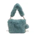 Fluffy Plush Handbag Teal Faux Fur Crossbody Bag with Elegant Gold Chain Strap Style - Blue