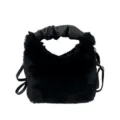 Sac bandoulière en peluche noire pour femme, sac à main doux avec poignée en cuir. - Noir