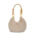Sac à main en peluche élégant femme hiver duveteux sac bandoulière avec perles en bois - Kaki