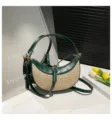 Sac à bandoulière croissant en paille et cuir PU vert mode plage sac sous les bras - Vert