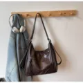 Sac bandoulière souple en cuir marron vintage cabas grand format sac à dos décontracté - Sans Pendentif / Café