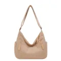 Stylish corduroy shoulder bag for women, large capacity casual crossbody tote for daily use. - Khaki