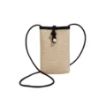 Sac à bandoulière en paille tressée petit sac de téléphone portable élégant chic - Cuir Noir Fermoir Argenté