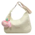 Sac à épaule froissé crème style hobo dumpling avec charmant pendentif en peluche pour femmes - Jaune (Avec Pendentif)