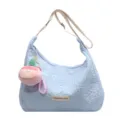 Sac Bandoulière Plissé Bubble Bleu Clair Sac Dumpling Mignon avec Pendentif Peluche - Bleu (Avec Pendentif)