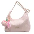 Sac bandoulière plissé rose sac fourre-tout dumpling avec pendentif peluche pêche - Rose (Avec Pendentif)