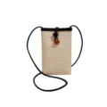Mini straw woven phone bag, casual solid color crossbody shoulder bag with cute wooden flower. - Black With Brown Buckle