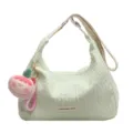 Creamy crinkle puffy shoulder crossbody bag, cute dumpling tote bag for women daily use. - Green (With Pendant)