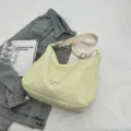 Creamy yellow puckered hobo shoulder bag, casual chic dumpling handbag for women and summer. - Yellow
