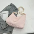 Pink crinkled hobo shoulder bag, trendy dumpling crossbody bag for women and daily use. - Pink