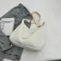 White crinkled hobo shoulder bag, casual Korean style crossbody bag for women daily use. - White