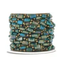 Beaded chain spool with gold links and teal rectangular crystal beads for DIY jewelry making. - Sky Blue
