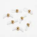 Detailed view of clear silicone eyeglass chain connectors with golden metal beads for eyewear. - Gold Round Bead