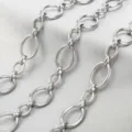 Close-up of stainless steel oval and round link chain details for DIY jewelry making. - Steel