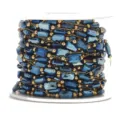 Blue crystal beaded chain gold stainless steel jewelry making DIY bracelet necklace spool - Blue