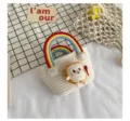 Joli sac seau en tricot poignée arc-en-ciel avec pendentif peluche pain pour enfants. - Blanc